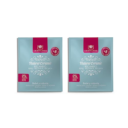 CRISTALINAS. Ambientador Percha para Armario. Mas de 8 semanas de duración. Cerámica Sólida. Aroma Bebe y Colonia. (Pack Recambio)