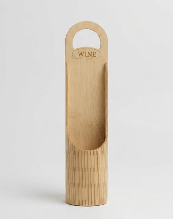 Wooden Wine Bottle Holder with Carry Handle, Single Bottle Tote Carrier, 38 cm, Natural Wood Finish-image-23