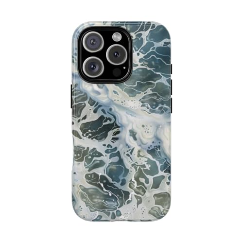 Coque iPhone 16 Pro motif surface d'eau mousseuse bleu rigide brillante