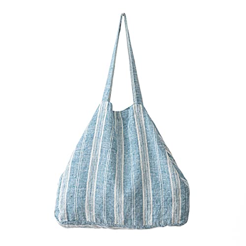LinenMe Bolsa de playa de lino Multistripe Marine Blue Cover