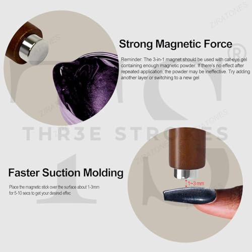 Image of THR3E STROKES 3 in 1 Nail Magnet, Multifunctional Cat Eye Gel Nail Polish Magnet Pen, 3D Magnetic Nail Polish Stick for Home DIY, Salon, Studio, Nail Art Design Tools (3 IN 1)(DARK BROWN)