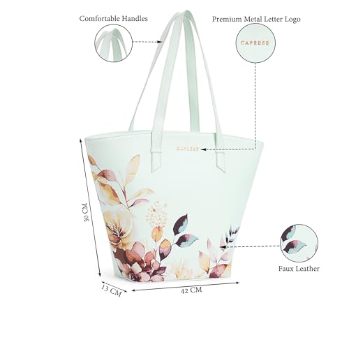 Image of Caprese Alaya Large Satchel Bag for Women | Stylish Floral Print Faux Leather Shoulder Bag with Multiple Compartments & Comfortable Handles | Perfect for Work, Travel, and Everyday Use