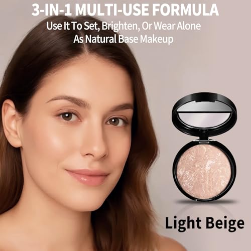 Image of Baked Luminous Pressed Powder-Glow-Infused Foundation,Highlighter & Setting Powder in One-Color-Correcting,Oil-Control,Long-Lasting Coverage for All Skin Tones 03