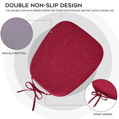 Image of baibu 14x14 Memory Foam Metal Chair Cushions Set of 2, Dual-Layer Design Non-Slip Metal Dining Chair Pads Kitchen Seat Cushion with Machine Washable Cover, Red