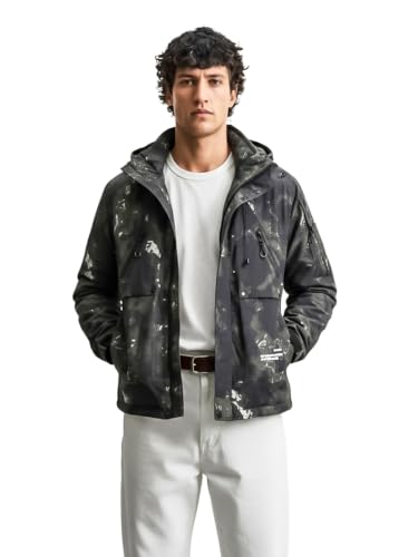 Image of The Indian Garage Co Men Regular Fit Long Sleeves Hooded Printed Jacket