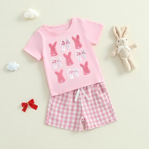 MoZiKQin Toddler Baby Girl Summer Outfits Bow Embroidery Short Sleeve Tshirt Tops Plaid Shorts Set Cute Summer Clothes3
