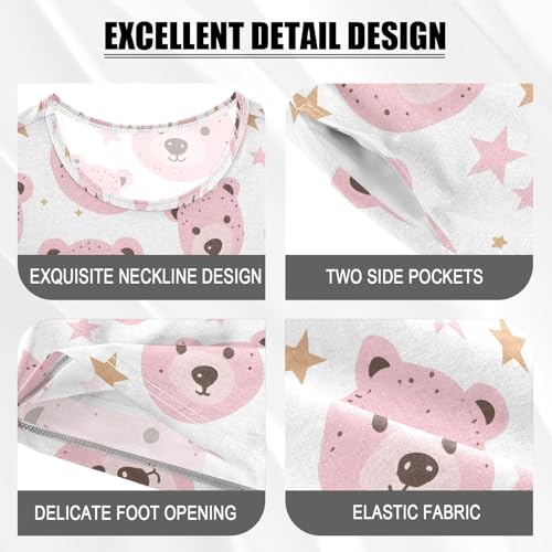 ALAZA Bear Star Cartoon Pajamas Set Short Sleeve Cotton Sleepwear Summer Pjs 2 Piece 5-14Y4