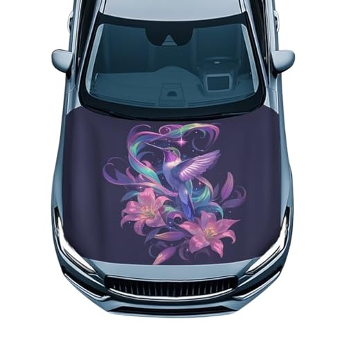 Image of Car Hood Cover Protector,Easy Installation Comfortable Print Hood Covers for Cars,Universal Accessories for Decoration Hummingbird Pink Flower Design