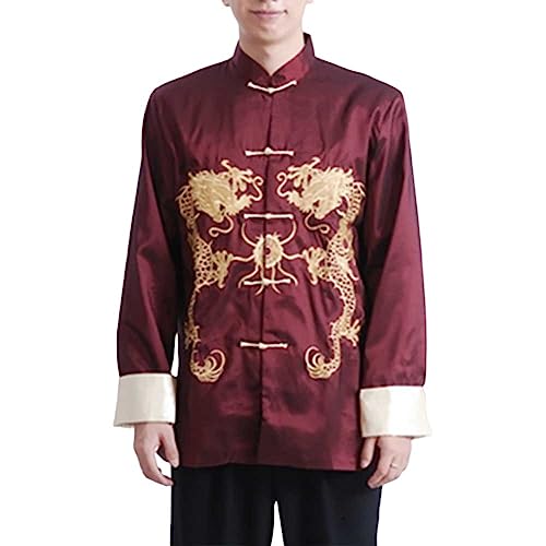 Chinese Style Wedding Long Cheongsam Robe Tang Suit Men Mandarin Collar Martial Arts Kung Fu Hanfu Uniform