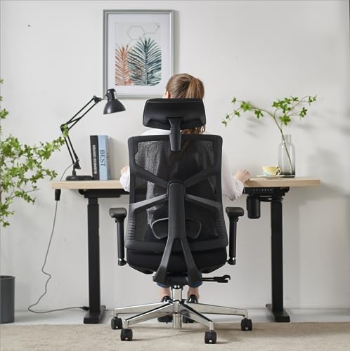 Holludle Ergonomic Office Chair With Adaptive Backrest, High Back Computer Desk Chair With 4D Armrests, Adjustable Seat Depth, Lumbar Support And 2D Headrest, Swivel Task Chair, Black #TOP5