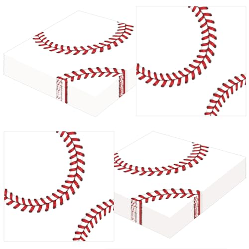 48Pcs Baseball Paper Napkins Baseball Party Decorations Luncheon Napkins Cocktail Napkins Disposable Theme Decorations Supplies for Birthday Baby Shower Party DecorationsWhite