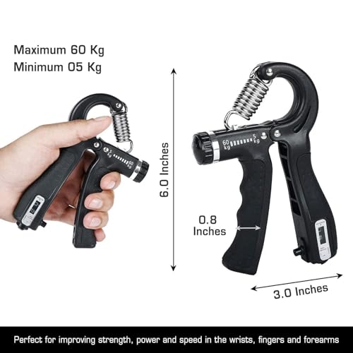 Image of Hand Grip Strength Trainer, Hand Grip Strengthener with Counter, Adjustable Resistance 5 to 60 kg, Non-Slip Gripper, Perfect for Athletes & Hand Exercising (Black)