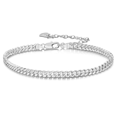 Dankadi Bracelet de Cheville en 925 Argent 3MM 4MM 4.5MM 5MM 6MM, Chaîne 27CM 30CM Chopin Torsadé Cubain Boîte Rolo Serpent Fermoir Figaro Cadeau Bijoux...
