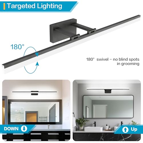 Image of SOLFART Modern LED Vanity Lights 47.2 Inch Bathroom Light Fixtures Over Mirror Fixture Matt Black Finishing Light Strip 8778-ND