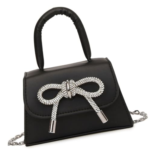 Creative Bowknot Decorated Small Handbag Crossbody Purse Fashionable PU Leather Square Shoulder Bag for Women