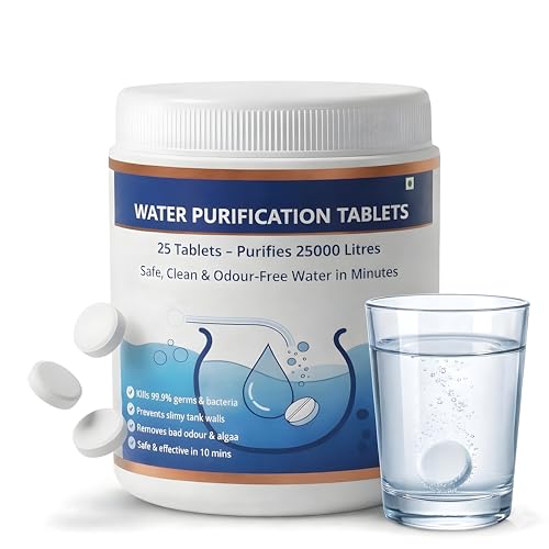Image of EVERSYS Chlorine Tablets for Water Tank Purification | 25 Tablets for 25000L | Waters Cleaning Tablet for Safe Drinking Water | Tank Cleaning & Disinfection Tablets for Home Use