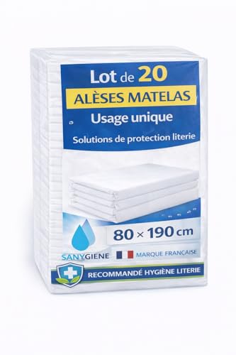 SANYGIENE | Alèse Matelas Jetable 80 X 190 cm | Lot de 20 Protections Type Plateau Lit 1 Place | Fixation par Elastique | Hygiène Protection Literie |...