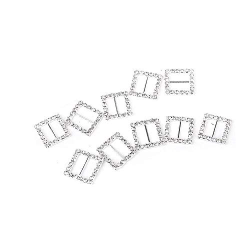 L-FENG-UK 10pcs Square Shape Rhinestone Ribbon Buckle Sliders for DIY Craft Wedding Card Invitation Favor