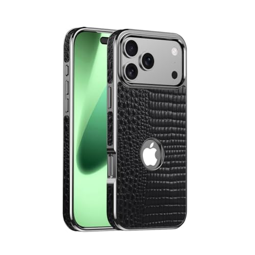 Coque rigide en cuir véritable pour iPhone 14 noir au design crocodile haut de gamme