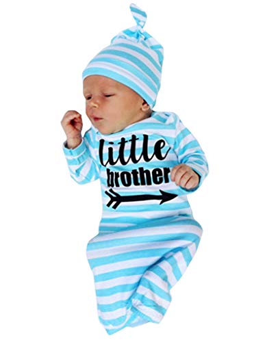 Newborn Baby Sleeper Gowns & Headband Little Sister Brother Printed Striped Baby Sleeping Bag (blue)