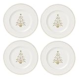 Lenox 897867 Federal Gold Tree Accent Plates, Service For 4, Christmas Dishes, Dinnerware Set, Holiday