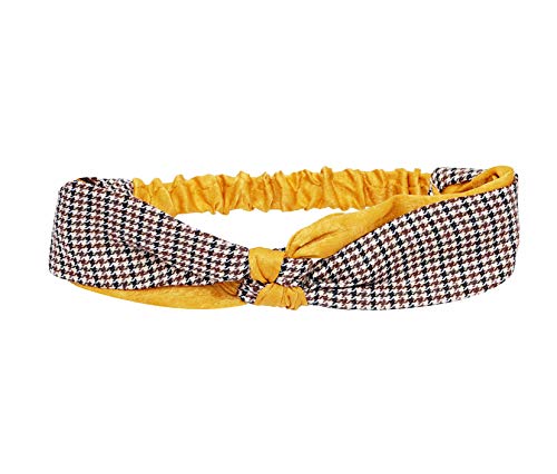 Vogue Hair Accessories Solid Thick Fabric Knot Stretchable Hairband Headband for Women (Mustard_Double_Knot)