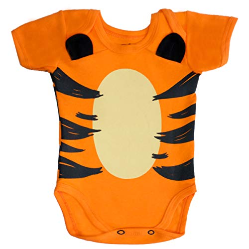 Body Bebe Estampado Tigre com Orelhas 3D Body tematico Cor:Laranja;Tamanho:P