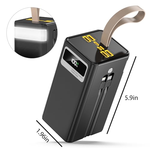 Power Bank 60000mAh High Capacity Portable Charger, 22.5W PD Fast Charging Built in Cables Battery Pack, 7 Outputs & 3 Inputs, Flashlight and LCD Display Power Bank for iPhone, Android, Camping