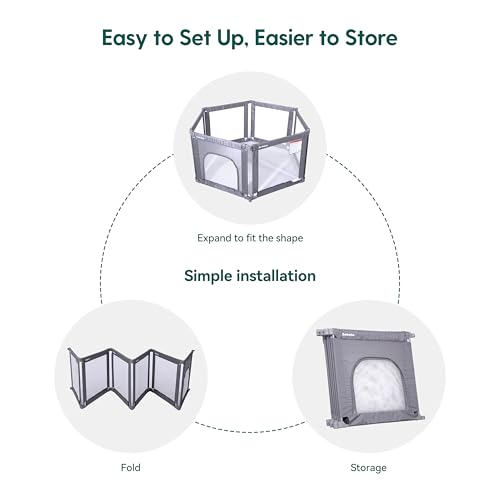 Image of Babelio Wall Mountable Playard, Foldable Playpen for Babies and Toddlers- Adjustable Shape & Area, 62 * 31 inch Playpen with Zipper Gate, Portable Baby Fence for Indoor & Outdoor