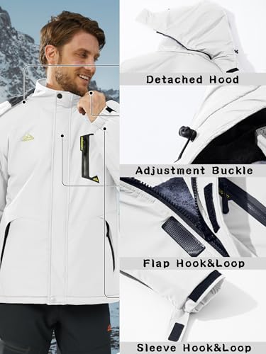 KEFITEVD Men's Waterproof Fleece Jackets Winter Warm Ski Raincoats Outdoor Thermal Coats with Detachable Hood