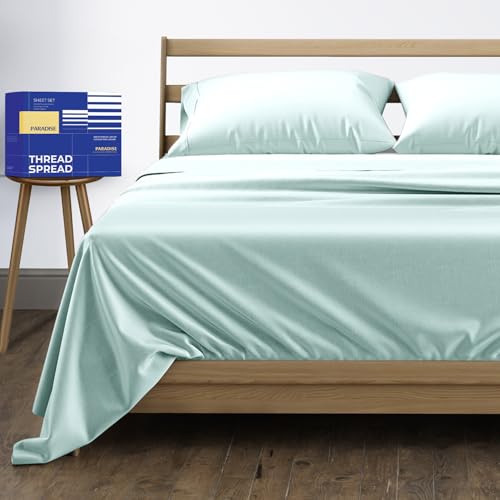 Image of THREAD SPREAD Egyptian Cotton Sheets King Size - 1000 Series High Thread Count Cotton King Size Sheets Set (4 PC, Sea Foam), 16 inch Snug Fit Deep Pocket, Sateen Weave Ultra-Soft Hotel Luxury Sheet Set