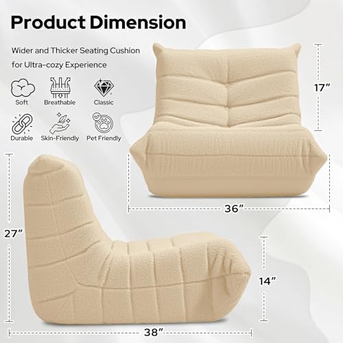 Image of HABUTWAY Bean Bag Chairs Fireside Lazy Floor Sofa,Single,Khaki