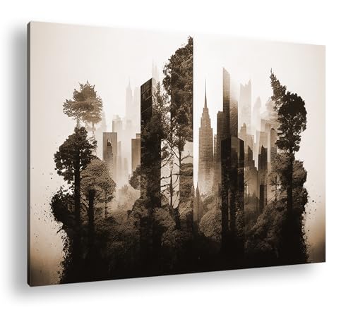 Grand tableau fusion de forêt et de ville deyoli pour habiller un mur vide