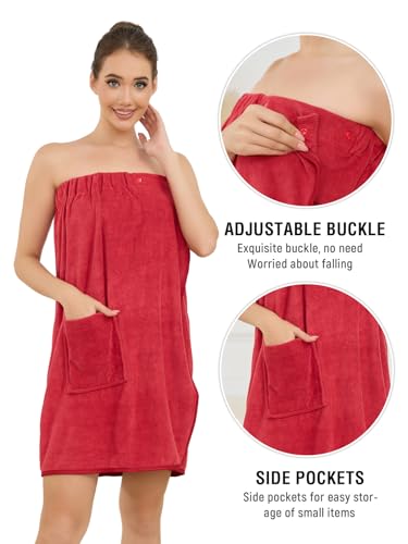 Image of Air Curvey Women's Soft Wrap Towel Shower Wrap Robe Lightweight Spa Body Wrap Adjustable Closure Bathrobe With Pocket