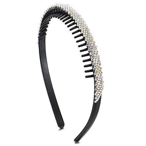 Elegante Arco Iris Rhinestones Pavé Corona Cabello Corona Cabello Aro Diadema Banda Bandana Cabeza Boda Prom Nupciales