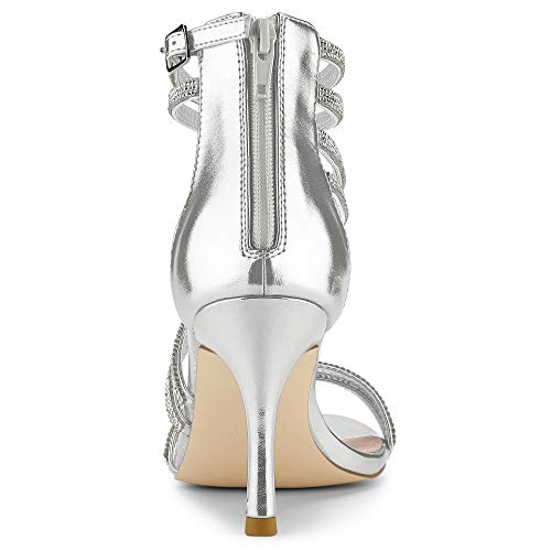 Allegra K Women's Ankle Strap Rhinestone Stiletto Heeled Sandals4