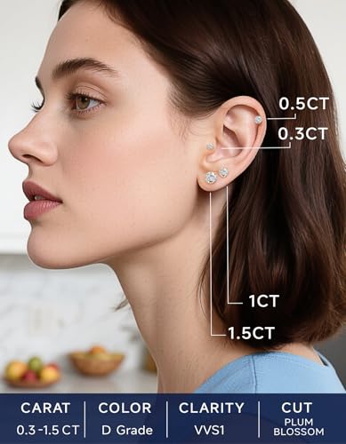 MomentWish Stud Earrings for Women, Moissanite Earrings for Women, 14K White/Rose/Yellow Gold Plated 925 Sterling Silver Studs Anniversary Birthday Christmas Gift for Wife Mom Girlfriend4