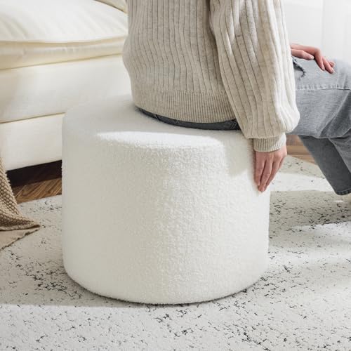 Bezseller Soft Boucle Pouf Ottoman, Comfortable Foot Rest, Full Foam Filling Footstool for Living Room, Bedroom, Lightweight Comfort and Charm Floor Poof Seating Perfect to Rest Your Feet, Beige - Thumbnail 6