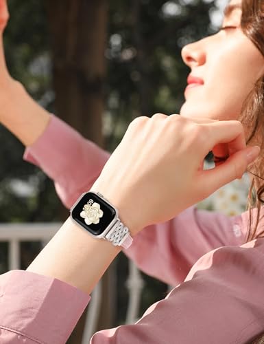 Image of Newlibery Leather Band for Women Slim Dressy Bands Compatible with Apple Watch 38mm 40mm 41mm 42mm 44mm 45mm 49mm, Designer Interlock Buckle Strap for iWatch Series 10 /9 /8 /7 /6 /5 /4 /3 /2 /1 /SE /Ultra
