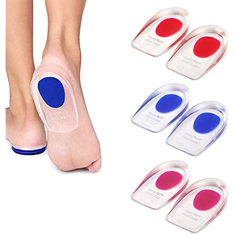 3 Pairs Silicone Gel Heel Cups, PUDSIRN Plantar Fasciitis Inserts Pads Gel Heel Cushions for Heel Pain Bone Spurs Pain, Silicone Shoe Inserts Clear for Women Men (3 Colors) (Small) Cover