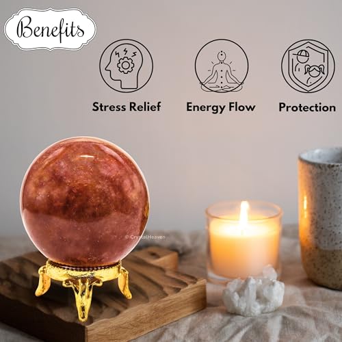 Image of Certified Strawberry Quartz Crystal Ball for Meditation - Premium Crystal Vastu Items for Home and Feng Shui Items for Good Luck - Ideal for Pooja Supplies and Spiritual Practices (1.5 inch Inch)