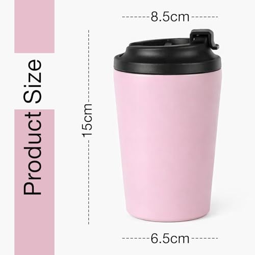 Image of Stvin 380ml Insulated Coffee Mug Travel, Stainless Steel Tumbler with Leak-Proof Lid, Reusable Thermal Cup for Hot & Cold Drinks, Car, Office, Camping & More (3rd Pink)
