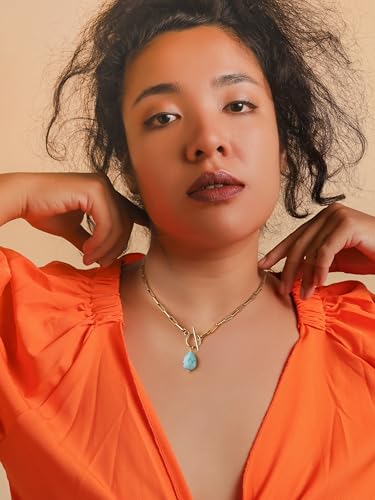 MINACHI Women's Waterproof Stainless Steel Chain Necklace with Created Turquoise Pendant2