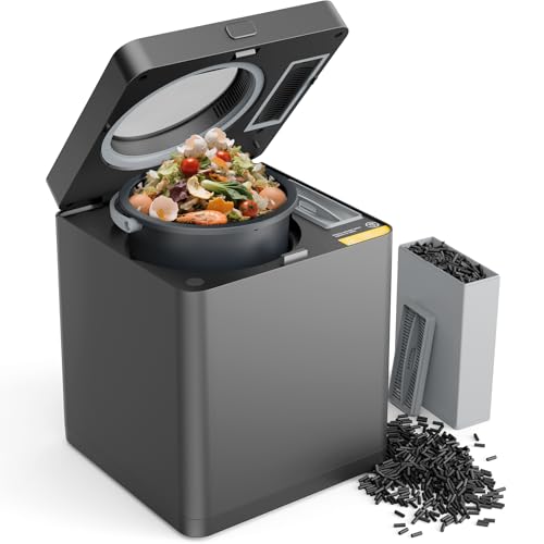 TOPZEE Electric Compost Bin for Kitchen - 3L Countertop Composter with Odorless Auto-Cleaning, Turns Food Waste to Fertilizer in 4 Hours, for Indoor Home Use Black