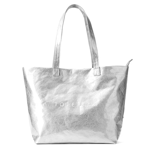 Image of KALIDI PVC Zipper Tote Bag, Jelly Kraft Paper Beach Bag Large Hobo Carry All Travel Shopping Handbag Plastic Shoulder Bag