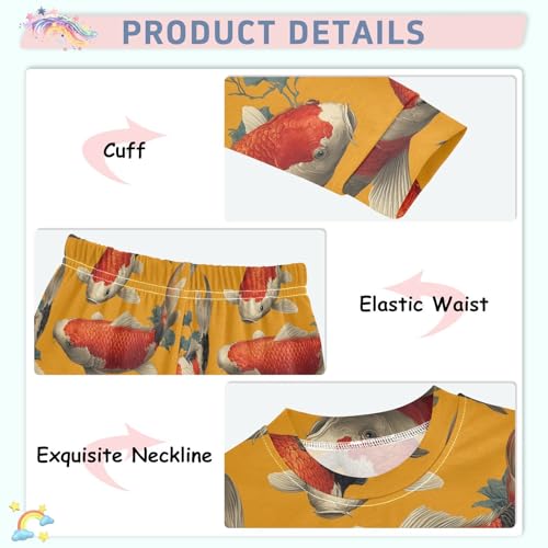 Pajama Sets Long Sleeve Koi Fish Orange Background Soft Comfy Sleepwear 2 Piece PJS 3-8T4