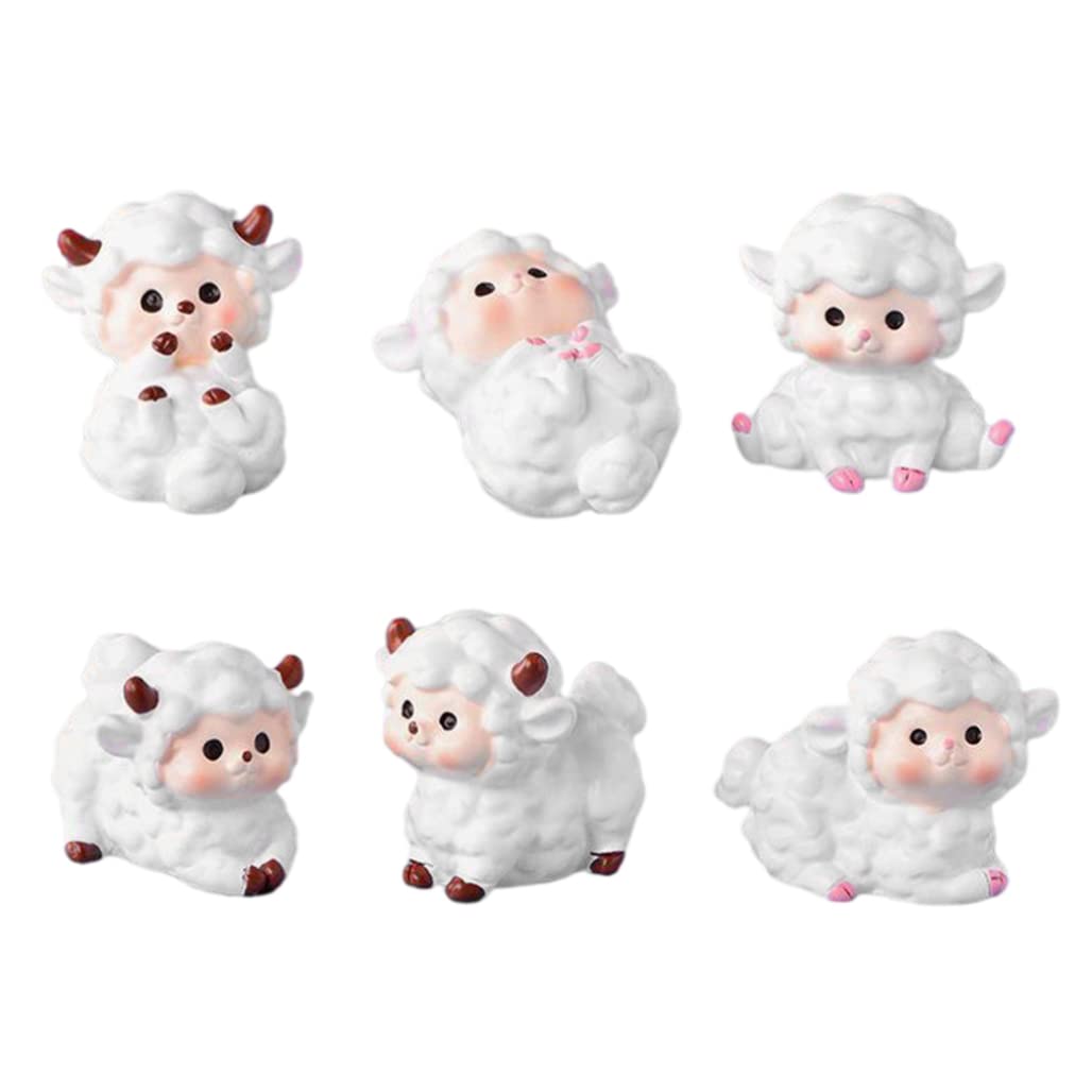 Wedhapy Miniature Animal Sculpture Fairy Garden Mini Sheep Statue Animal Figurine Potted Micro Landscape Ornament 6PCS