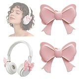 Dexspoeny 2 Pcs Pink Bow Decor Headphone Accessories, 3D Cute Bows Decor for Headphones, Adjustable Silicone...