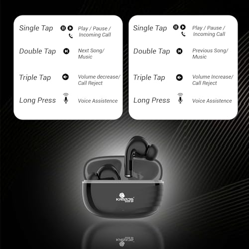 Image of Kratos TW01 Ear Buds Wireless with 30H Playtime with Touch Control, Noise Isolation & Clear Calls, Bluetooth Earbuds with Voice Assistant, Bluetooth V 5.3 & with Type C Fast Charging,TWS Earphones