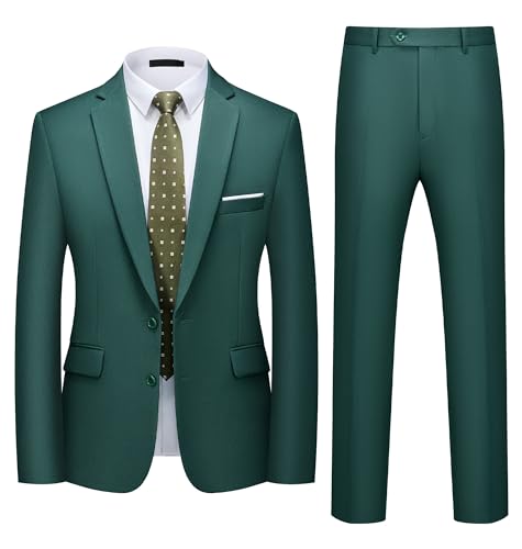 Traje Hombre 2 Piezas Slim Fit Traje Hombre Elegante 2 Botones Chaqueta Pantalón Traje Formal Business Oficina Boda Evento Fiesta Trabajo Clásico Moderno Smoking Verde Oscuro M